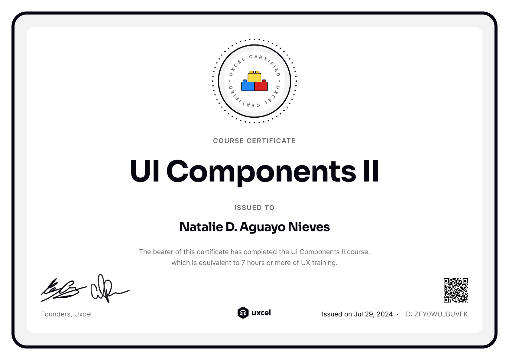 Natalie D. Aguayo Nieves's certificate